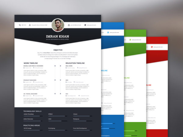 Free Resume Template with 4 Colors Options