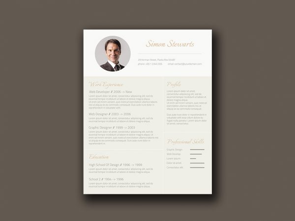Free Gold Themed Resume Template with Conservative Design