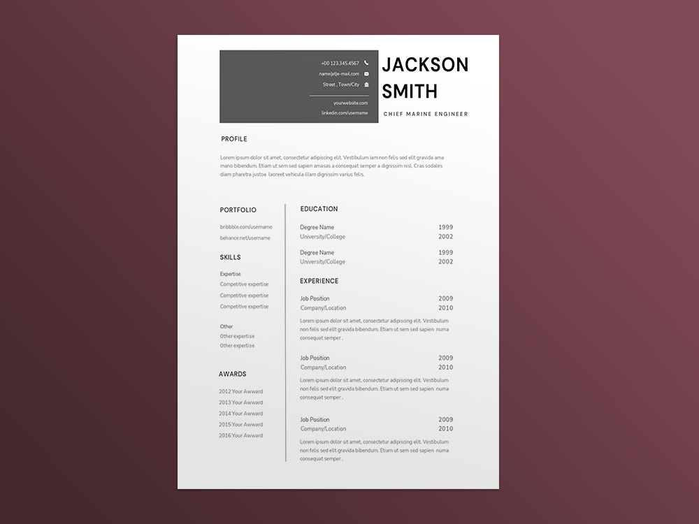 Free Chief Marine Engineer Resume Template DOCX – Editable Maritime Engineering CV for Ship Engine Officers