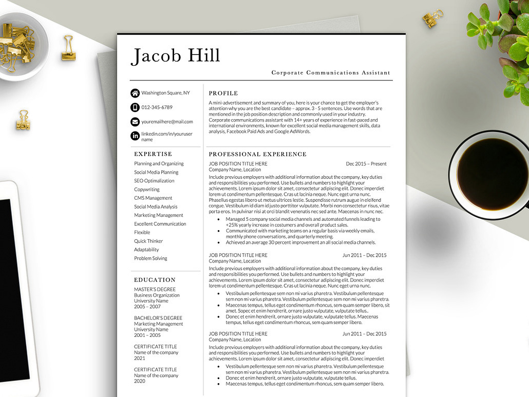Marketing Communications Resume Template – Modern Marketing & PR CV