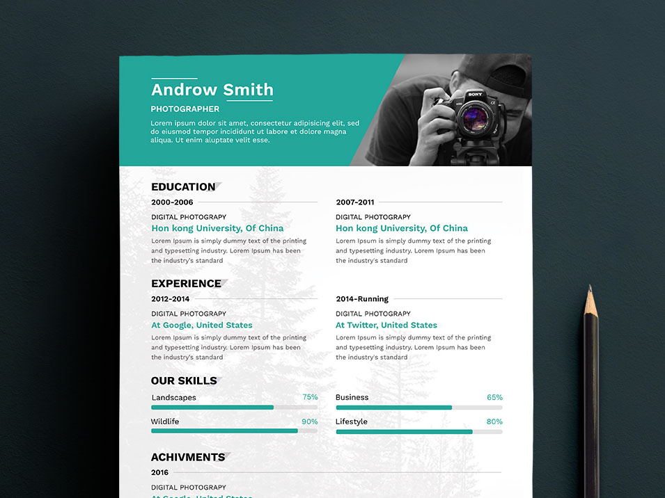 Free Photographer Resume Template with Portfolio and Cover Letter