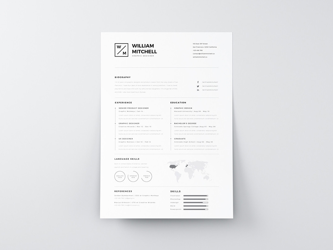 Free Clean Simple Resume Template in PSD and AI Format