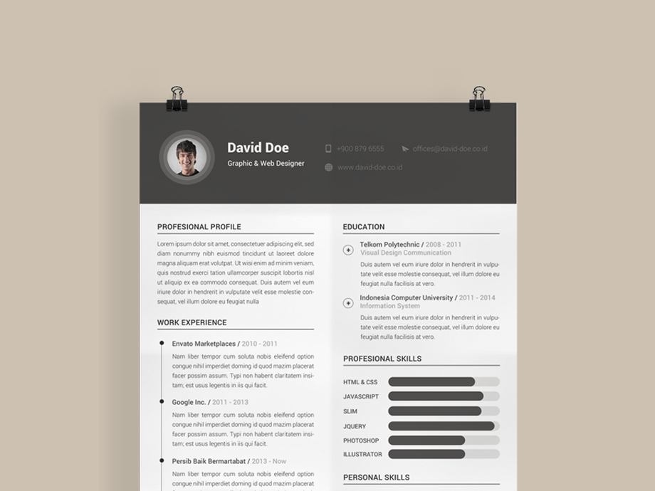 David Resume - Free Clean and Minimal PSD Resume Template