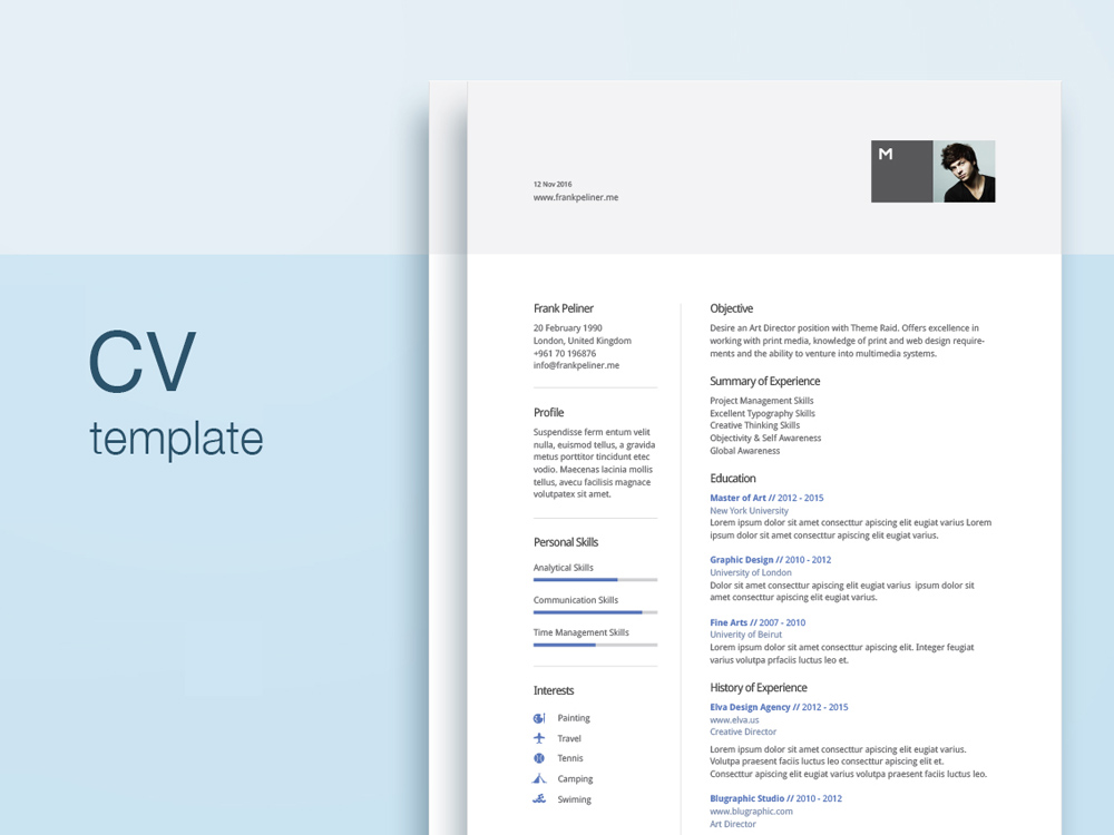 Free Simple Clean Resume with Cover Letter and Portfolio Page (1000 x 750 Pixel)