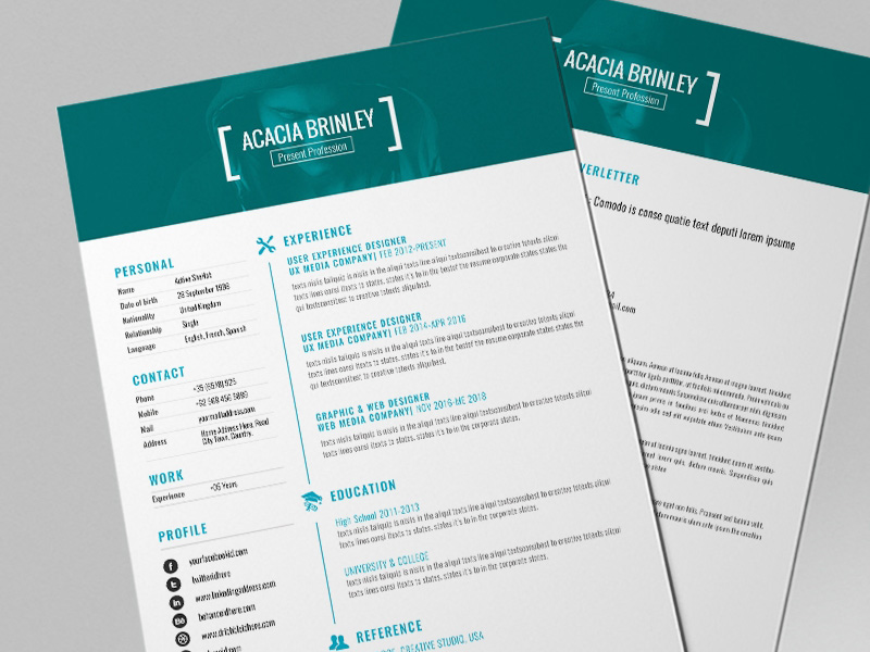Free Personal Resume Template with Cover Letter Design