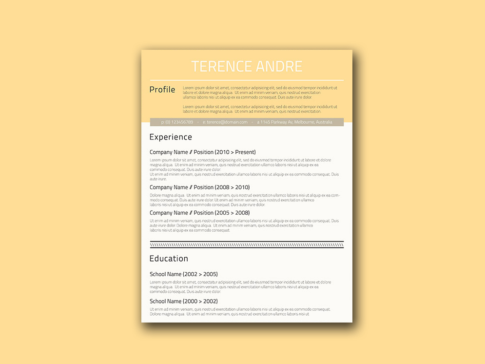 Free Buff Yellow Resume Template with Creative Design