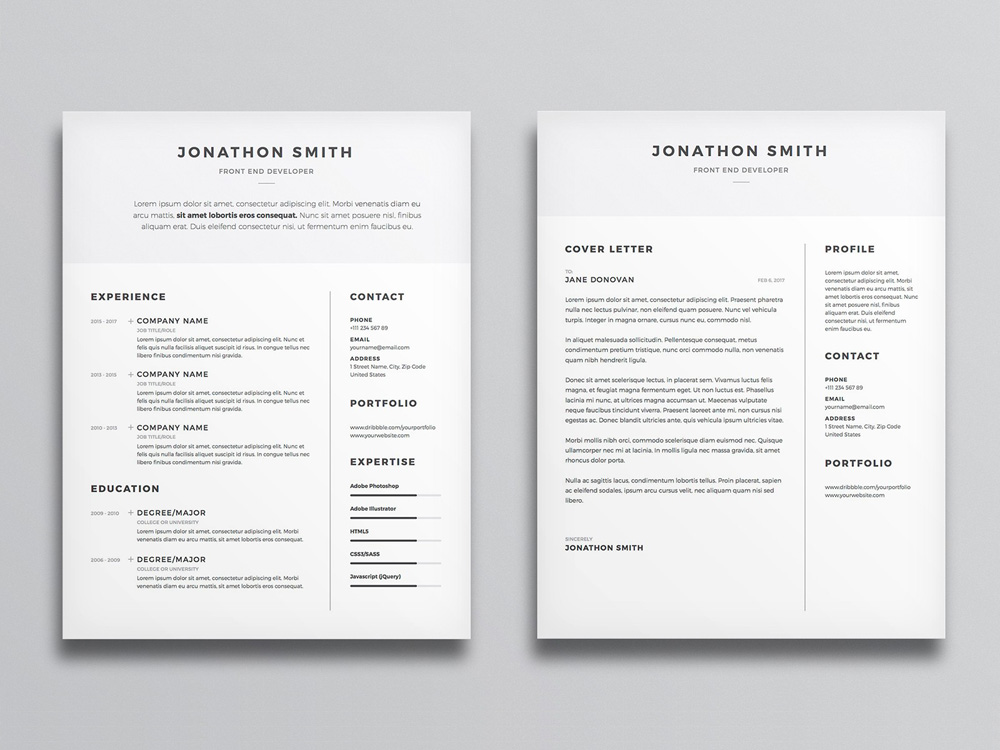 Free Clean CV and Cover Letter Template with Minimal Design (1000 x 750 Pixel)