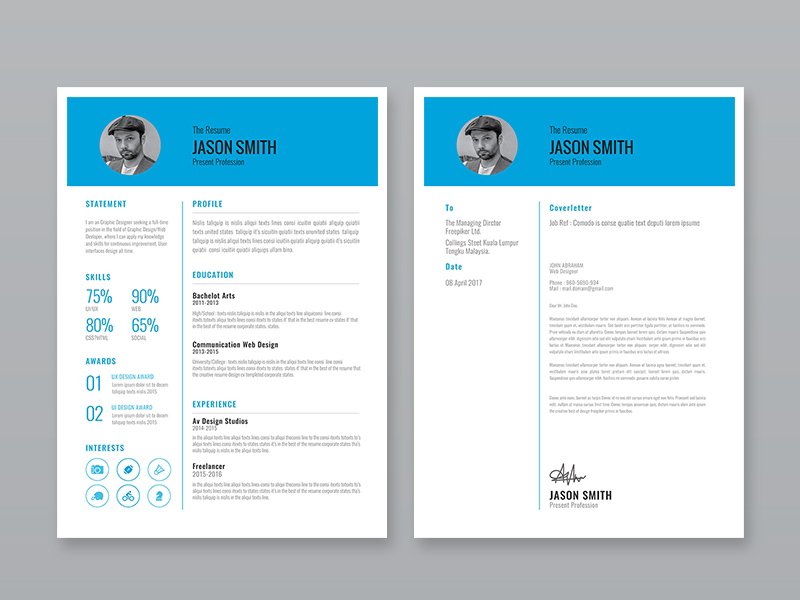 Free Resume Template with Cover Letter and Portoflio Page