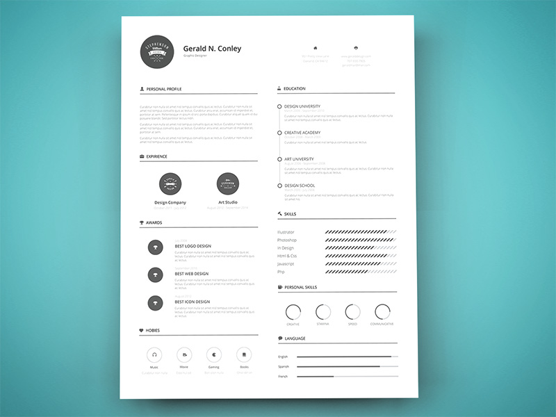 Free Minimal Resume Template with Infograpic Style Design