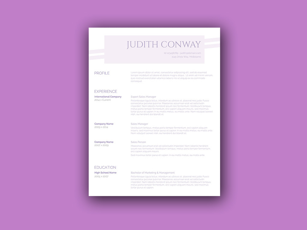 Conway Resume - Free Purple Themed Resume Template