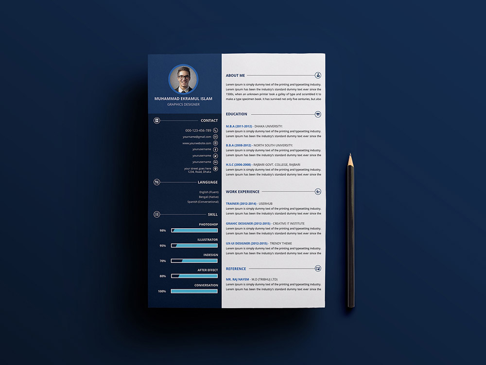 Free Creative A4 Resume Template in PSD Format