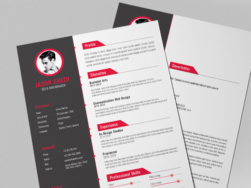Free Creative Resume Template with Red Color Style