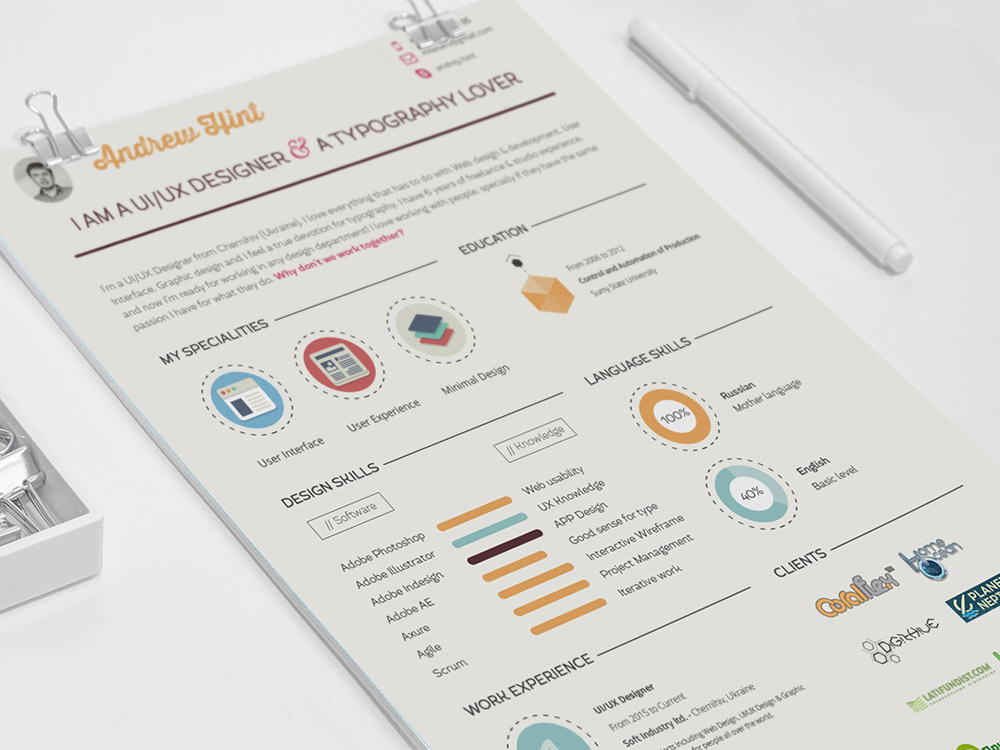 Free Flat Infographic Resume Template in PSD Format