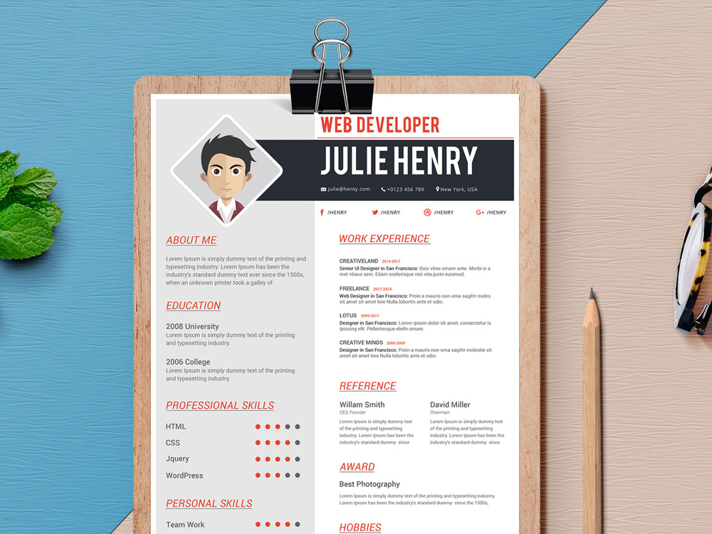 Free Fresh Resume Template with Professional Design
