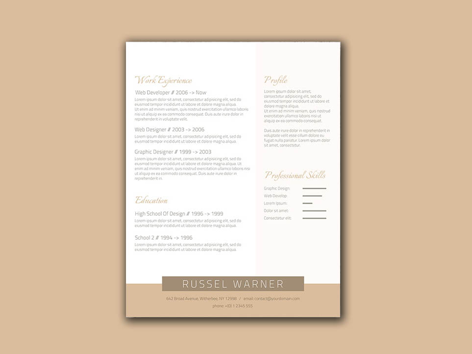 Free Elegant Resume Template with Gold Color Scheme