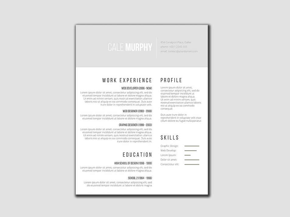 Free Simple Resume Template with Gray and White Color Scheme