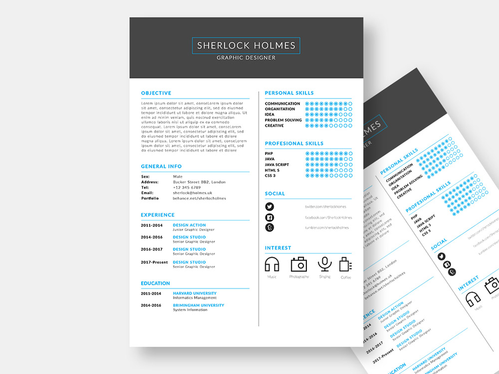 Holmes Resume - Free Fully Customizable Resume Template in PSD Format