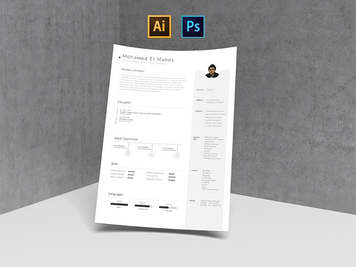 Free Clean and Simple Resume Template (AI & PSD)