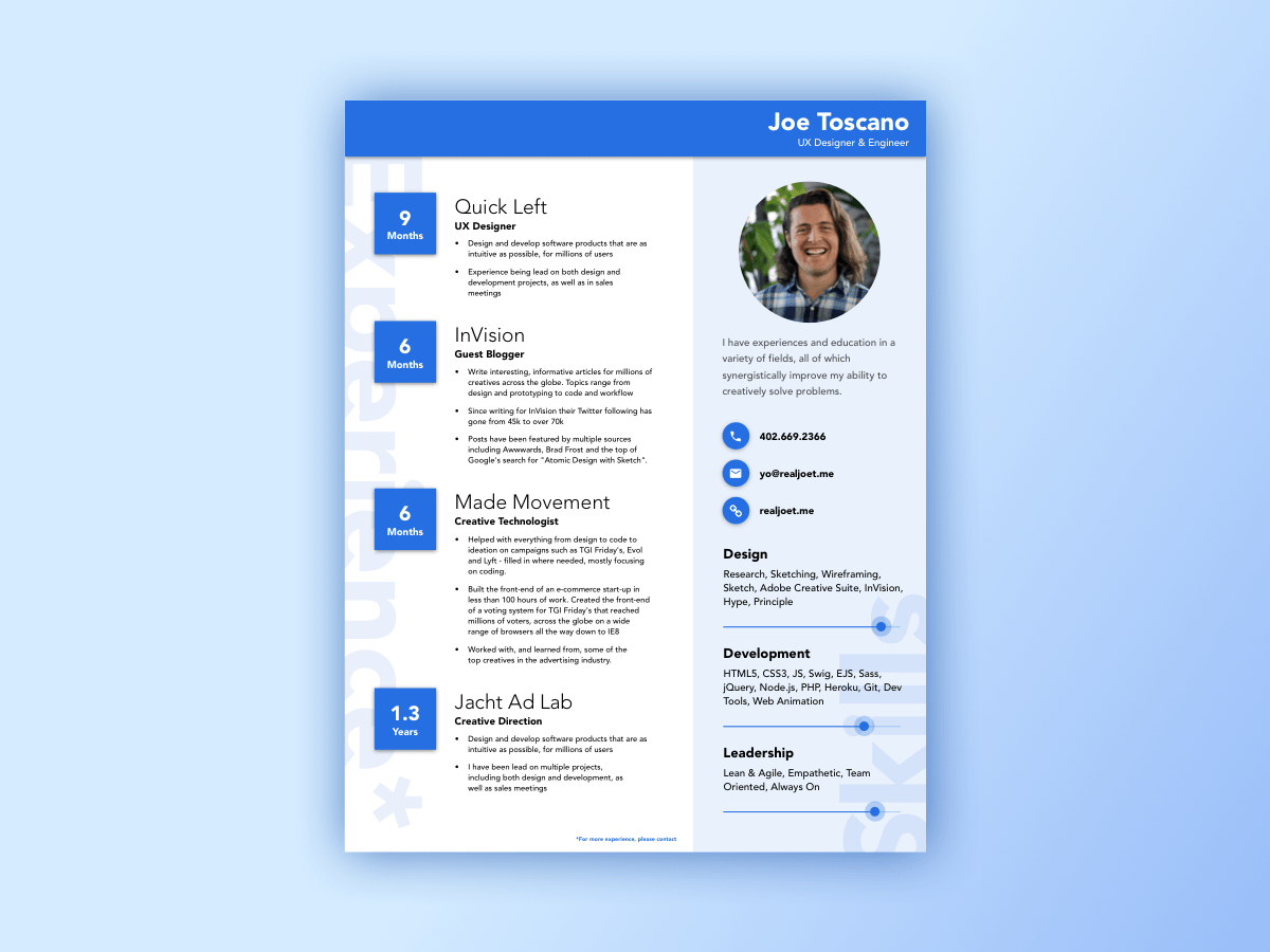 Free Sketch Resume Template with Material Style Design