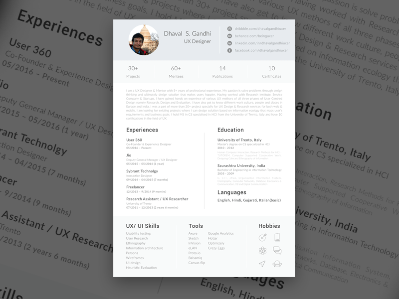 Free One Page Sketch Resume Template with Clean Design