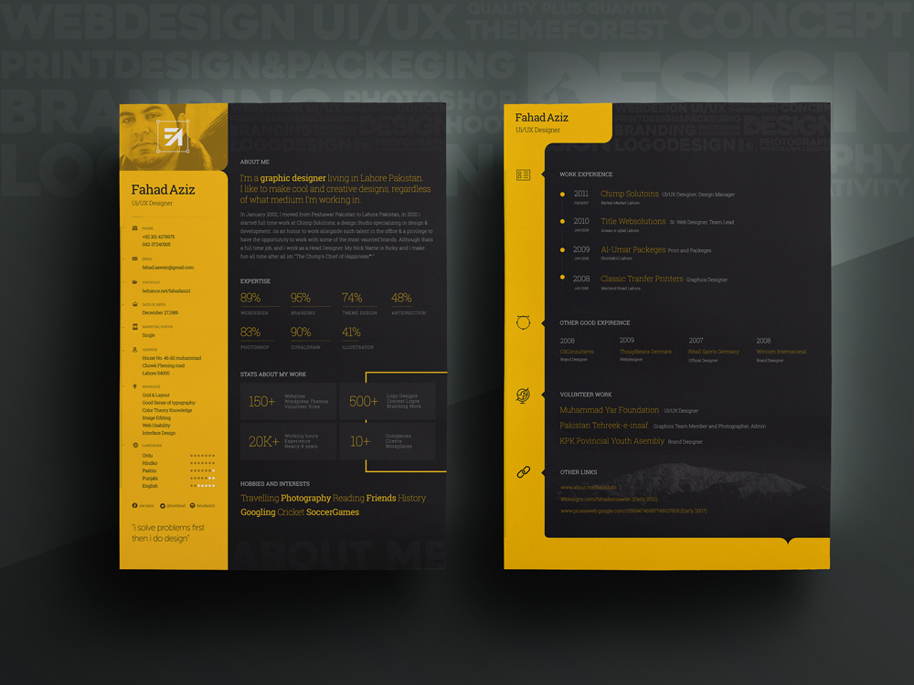 Free Personal Attractive Resume Template with Dark Color