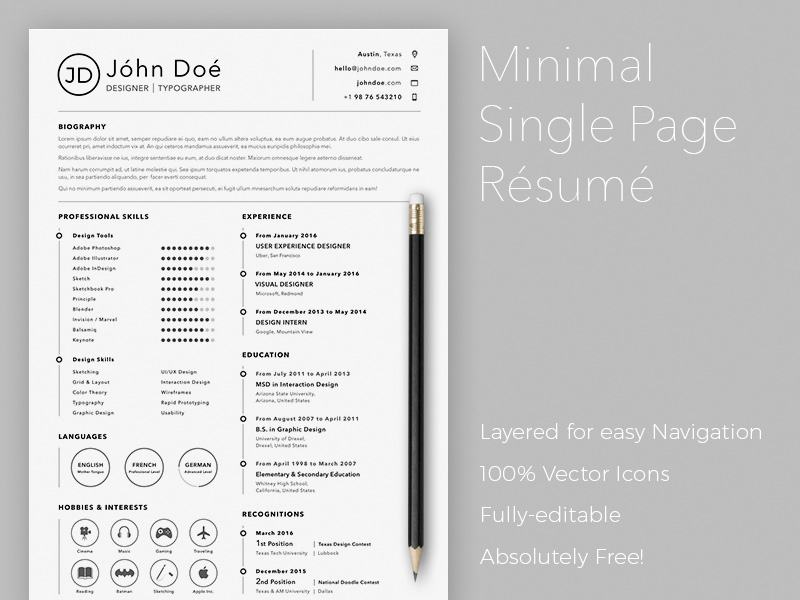 Free Simple Sketch Resume Template for Best Impression