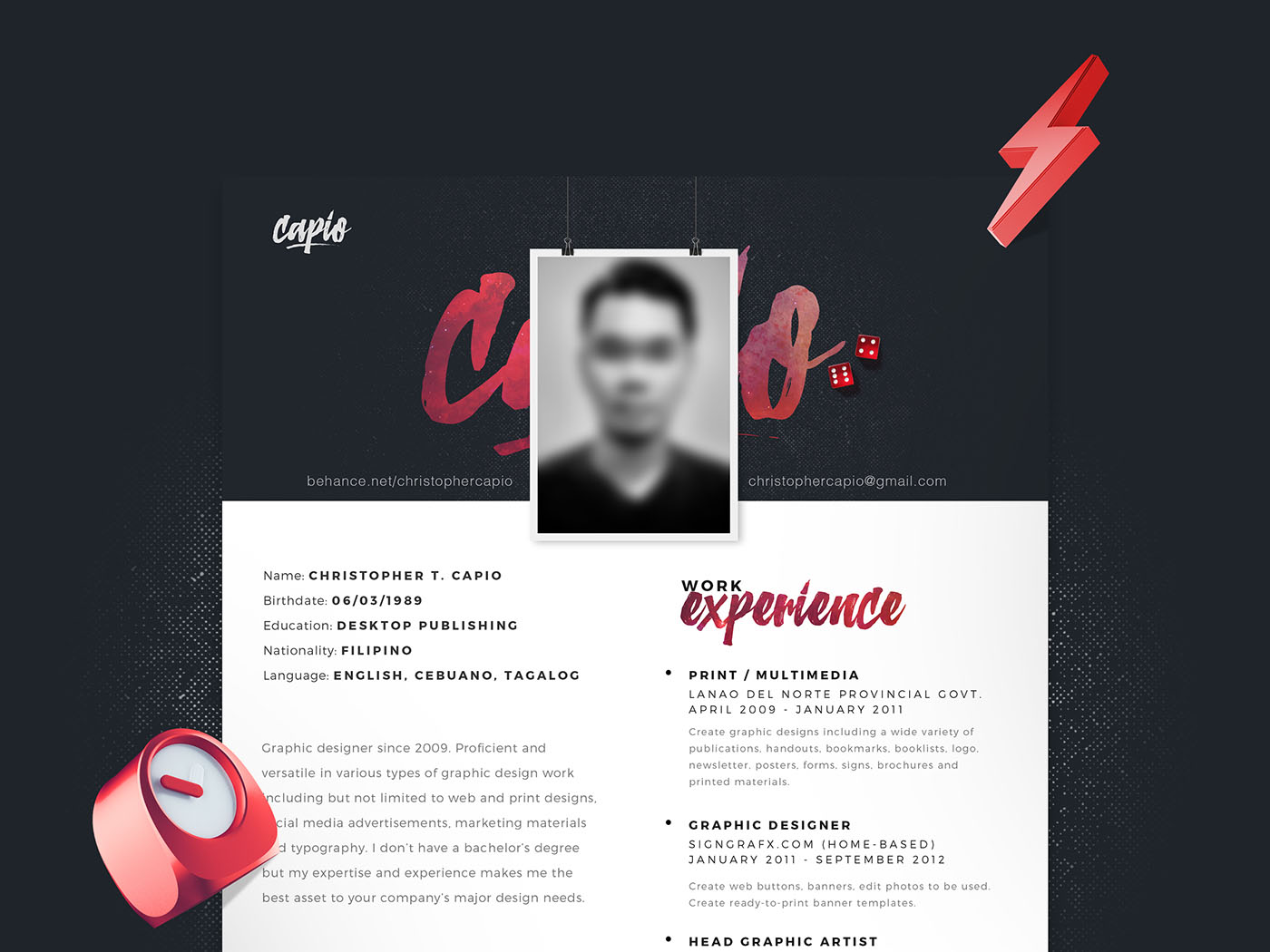 Free Single Page Resume Template in PSD file Format