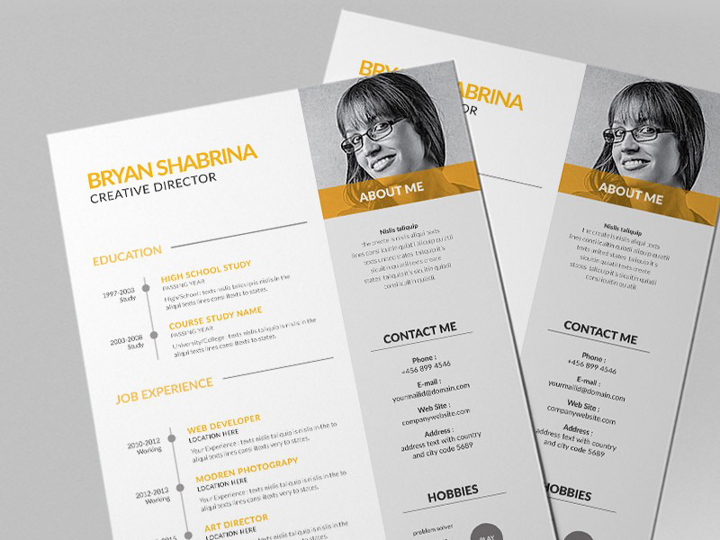 Free Vector Resume Template with Yellow Color Scheme