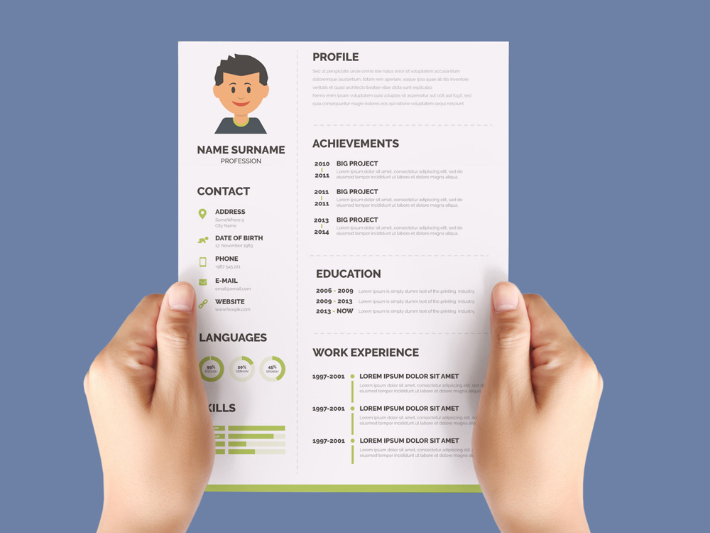 Free Flat CV Template with Green Color Scheme