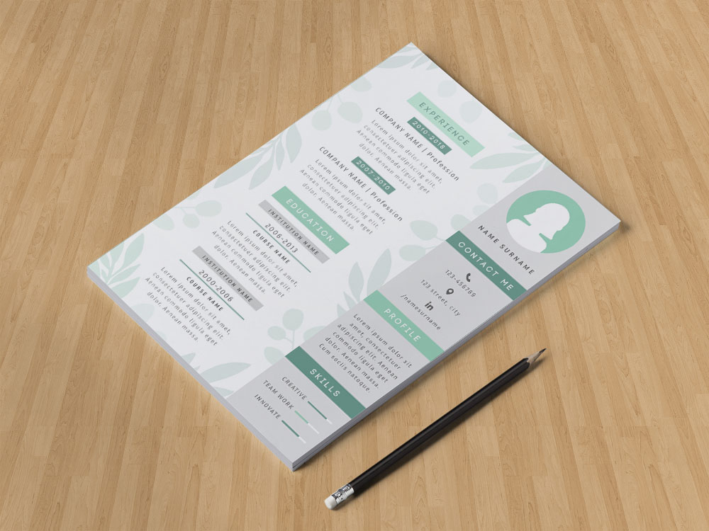 Free Feminine Resume Template with Green Color Combination
