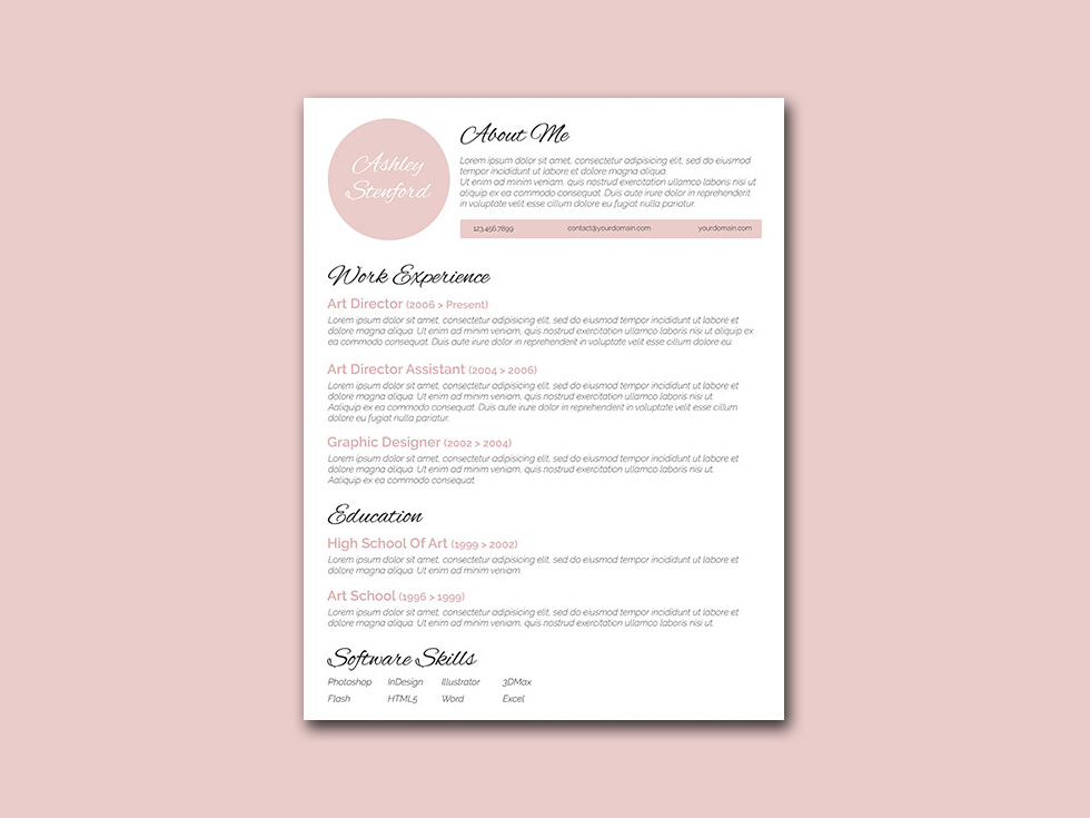 Free Pink Resume Template with Simple and Beautiful Design