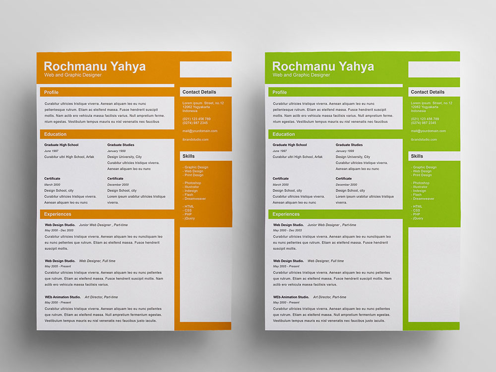 Free Clean Flat CV Template with 6 Color Variations