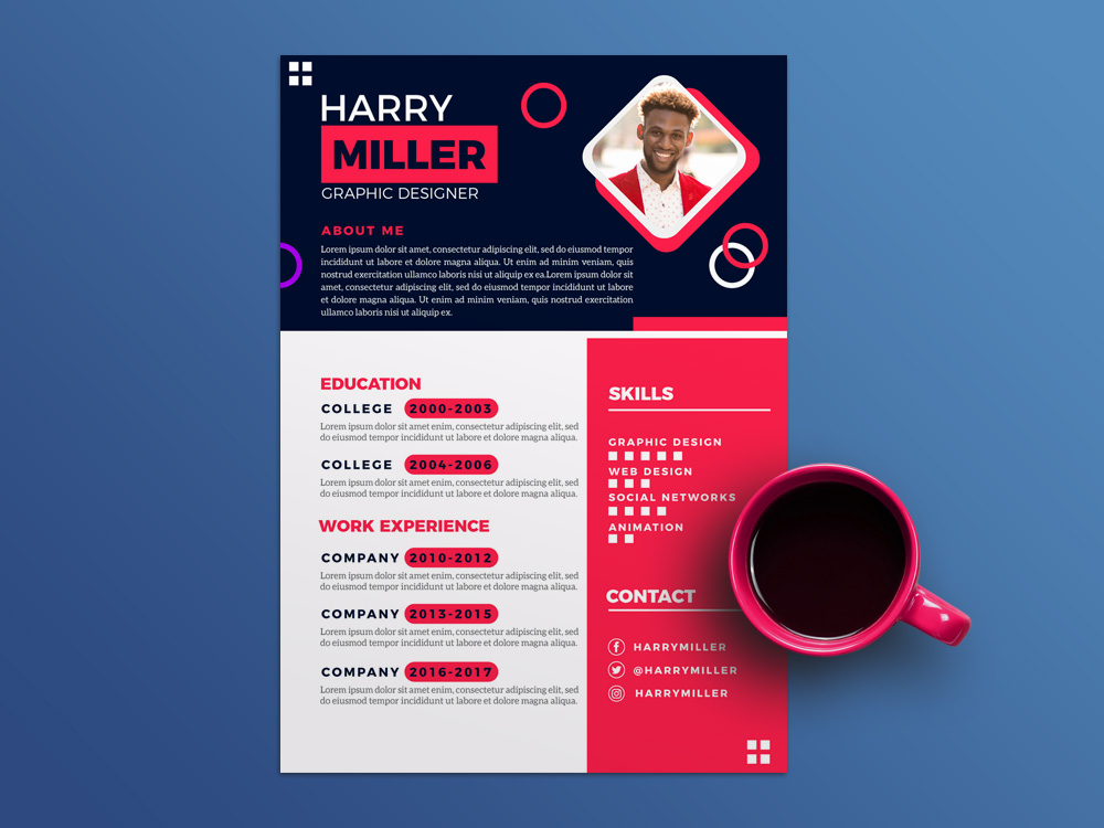 Free Flat Stylish Curriculum Vitae Template with Colorful Design