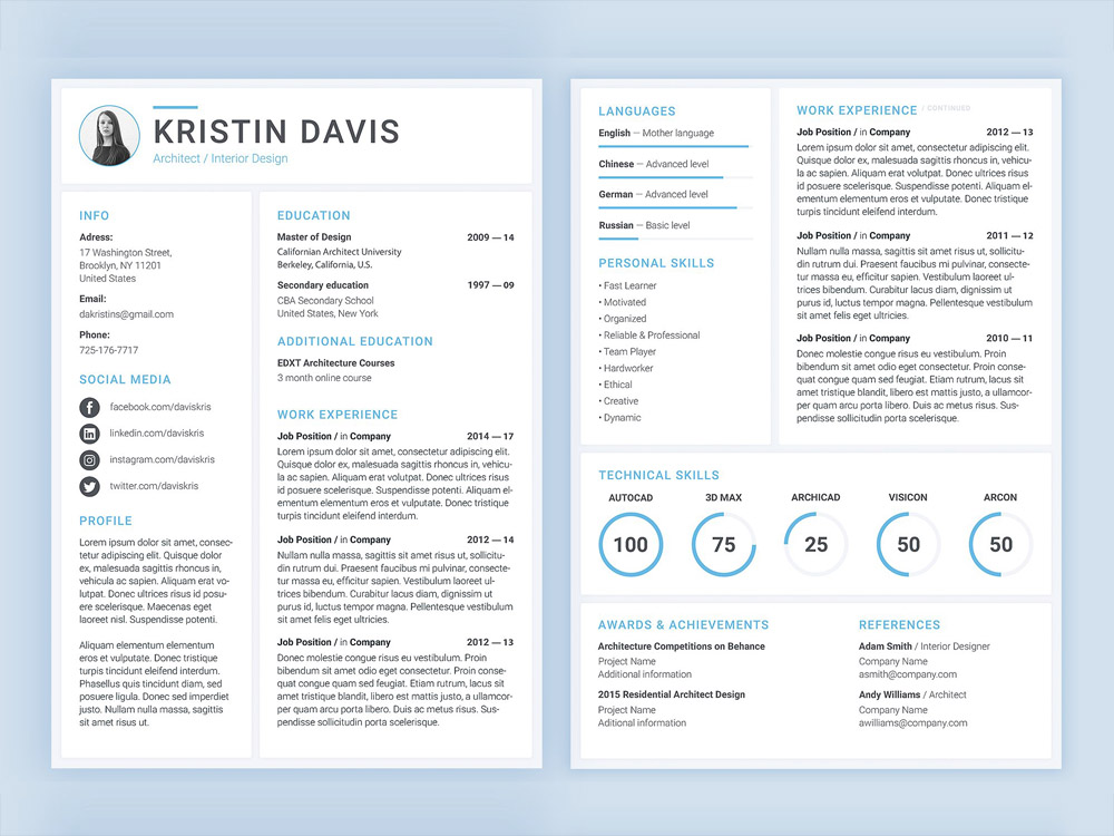 Free Architect Resume Template with Cover Letter (1000 x 750 Pixel)