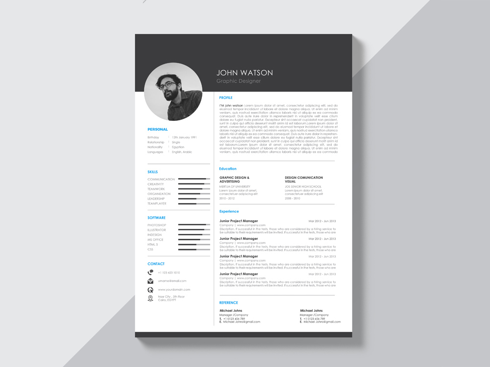 Free Black And White Curriculum Vitae Template With Modern Design
