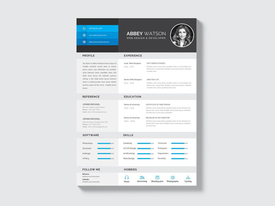 Free Creative PSD Resume Template with Professional Look
