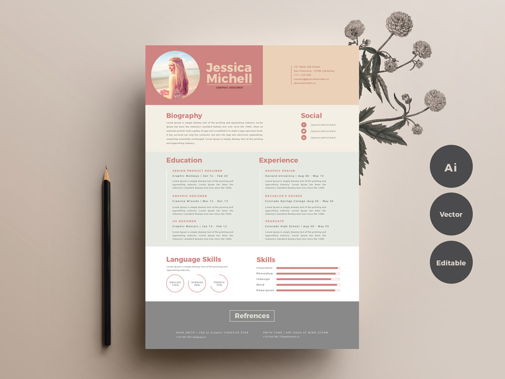 Free Elegant Colorful Resume Template with Simple Design