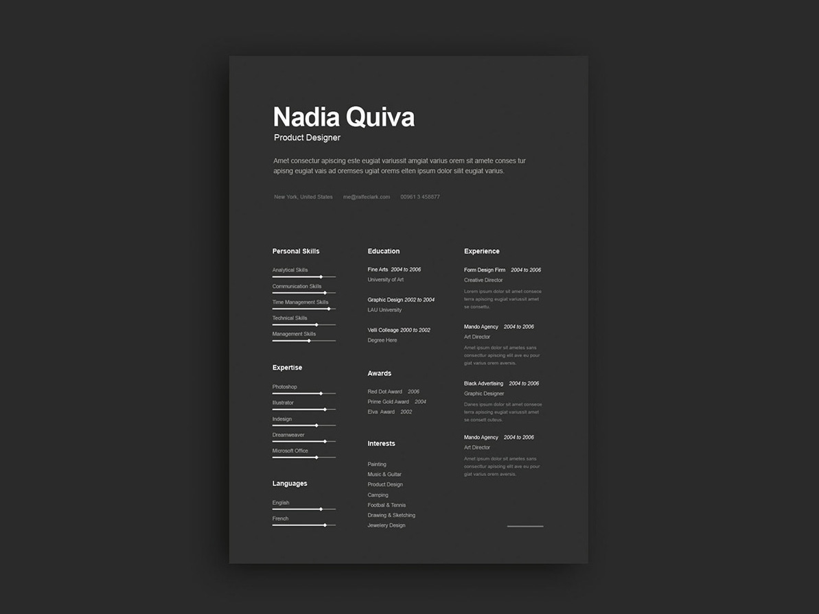 Free Elegant Dark Resume Template with Portfolio and Cover Letter