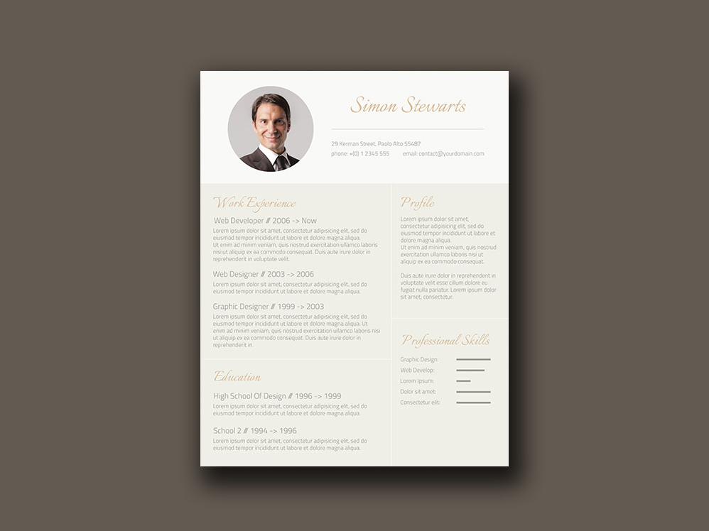 Free Gold Themed Resume Template with Conservative Design