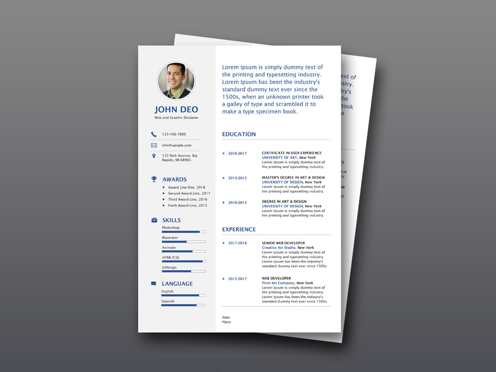 Free Light CV Template with Simple Style Design
