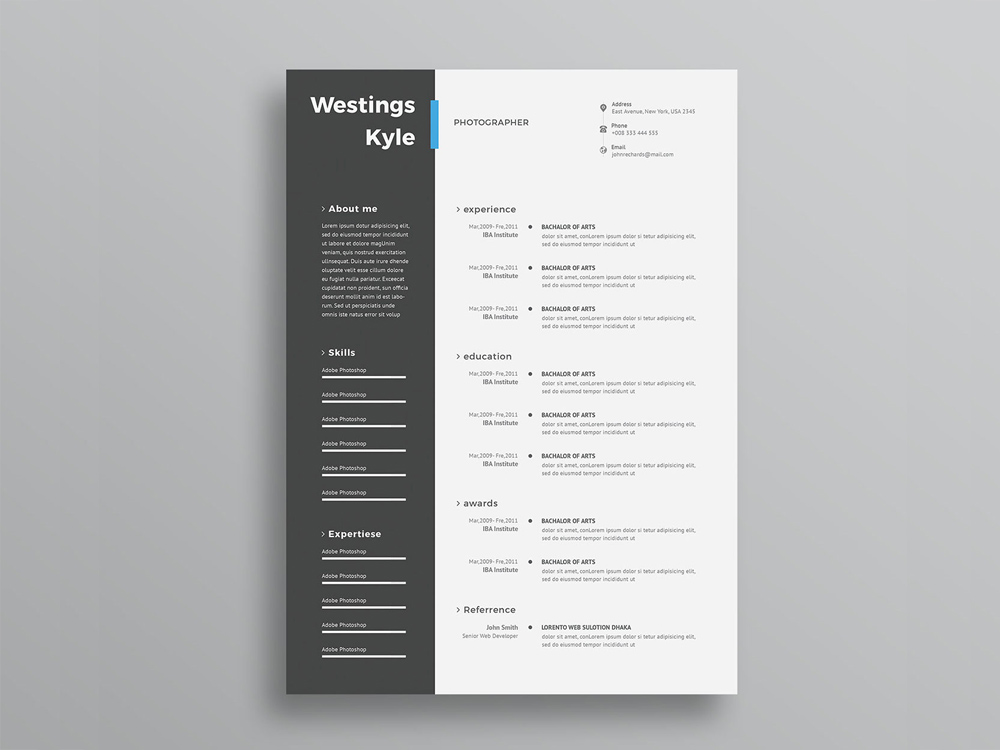 Free Resume Template with Elegant Design in PSD File Format