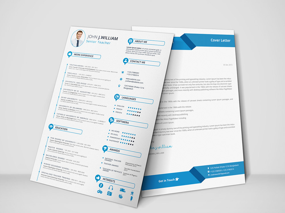 Free Teacher Resume Template with Cover Letter