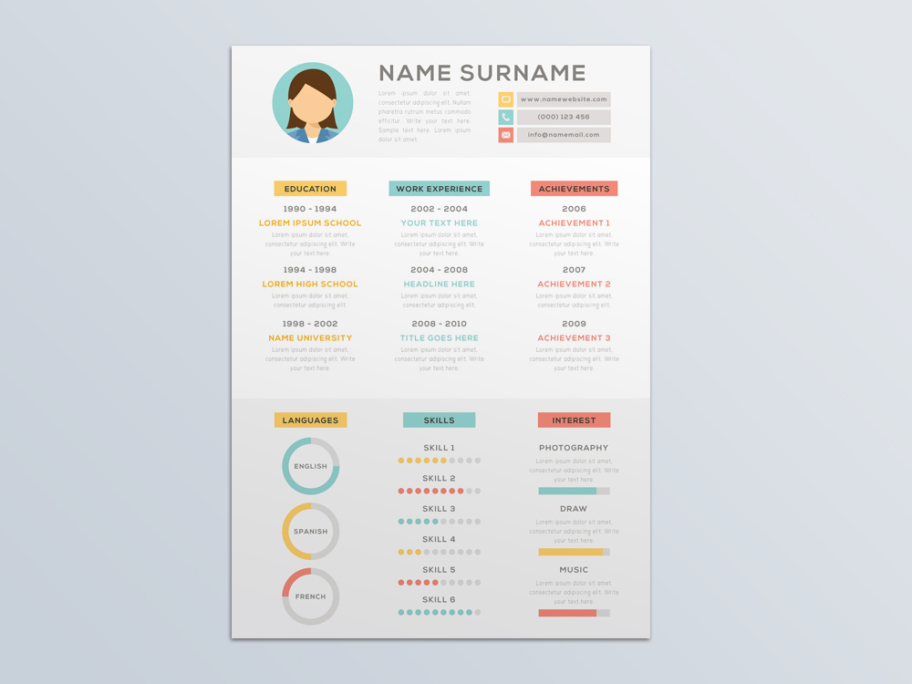 Free Vector Resume Template with Attractive Infographic Style