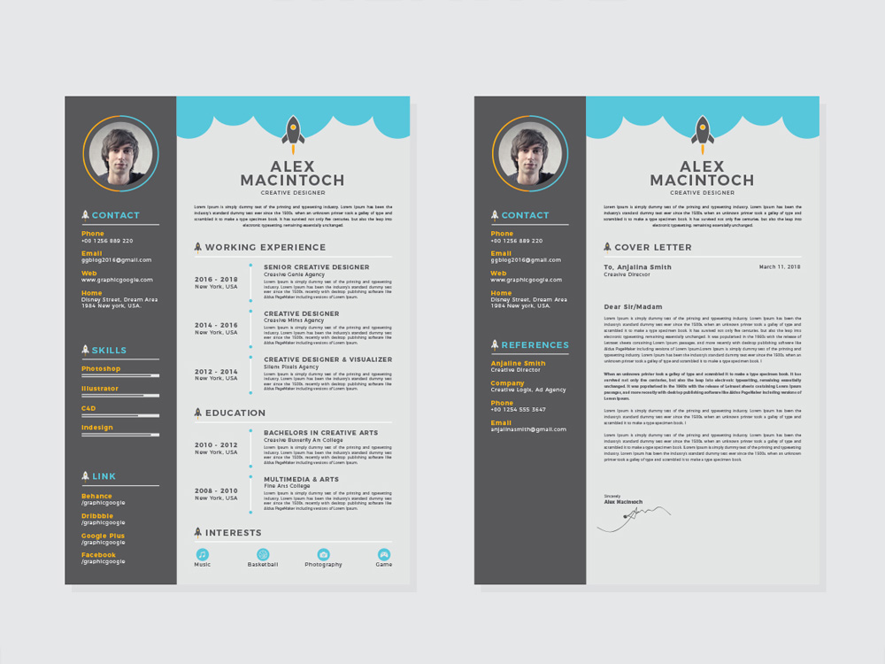 Free Creative Resume Template with Matching Cover Letter (1000 x 750 Pixel)