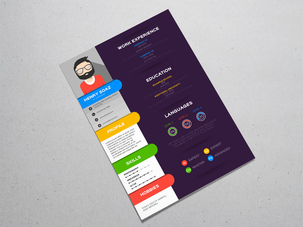 Free Stylish Colorful Resume Template with Flat Design