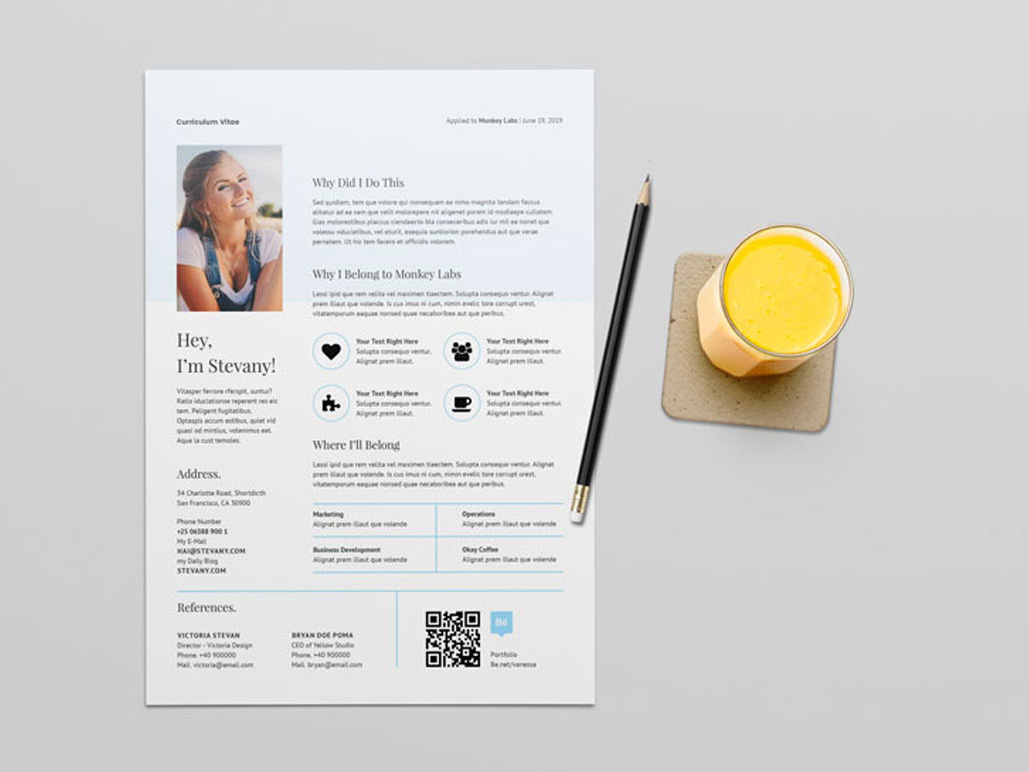 Free QR Code Resume Template with Stylish Design