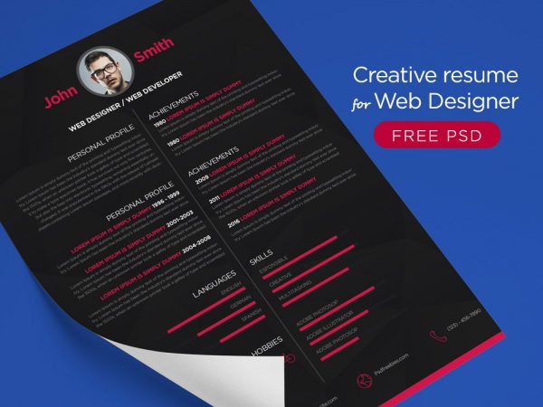 Free Dark Resume Template with Minimalistic Style Design