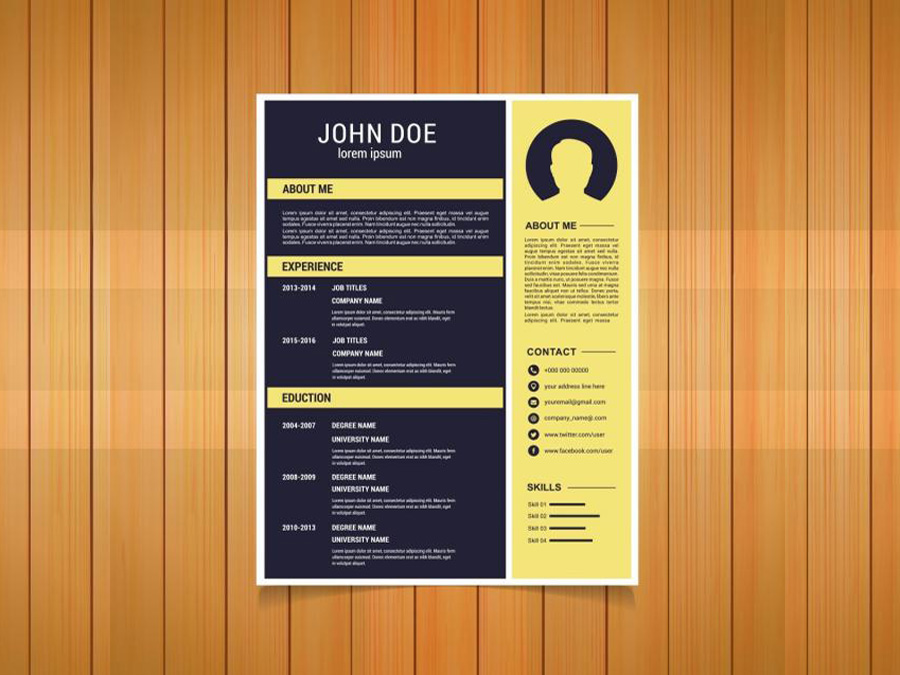 Free Flat Resume Template with Yellow Color Scheme