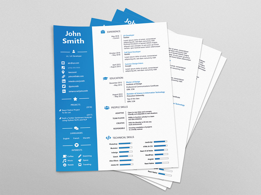 Free Four Version Resume with Clean Design