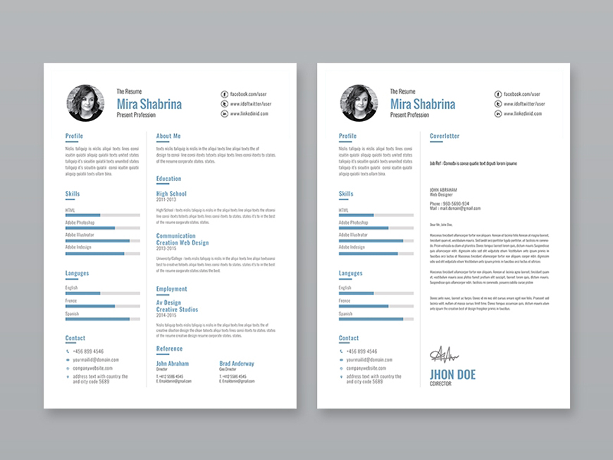 Free Simple Illustrator Resume Template with Cover Letter and Portfolio
